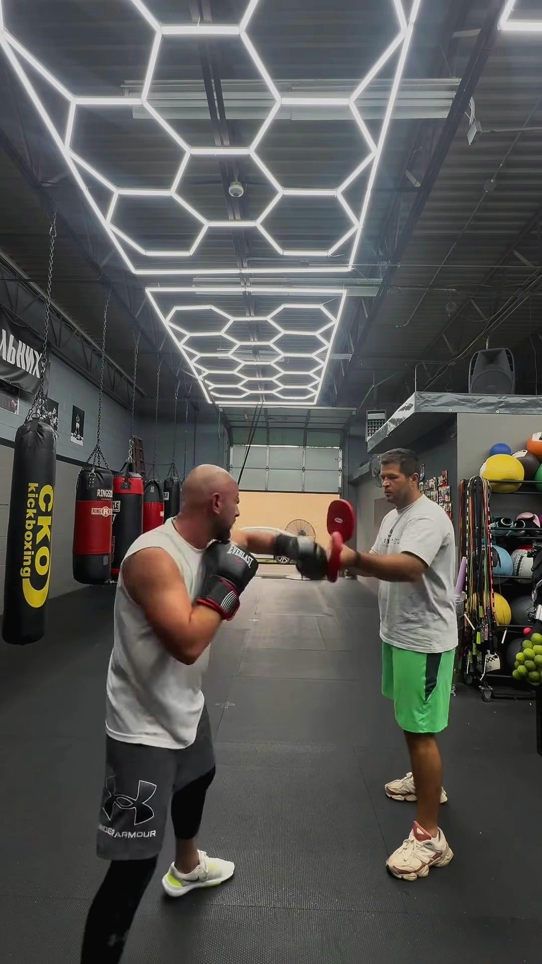 Pad work under the honeycomb ceiling lights